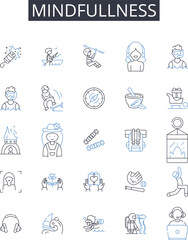 Mindfullness line icons collection. Self-awareness, Introspection, Self-reflection, Inner peace, Presence of mind, Concentrated thought, Focused attention vector and linear illustration. Composure