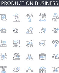 Production business line icons collection. Manufacturing industry, Service sector, Retail business, Agricultural enterprise, Financial institution, Educational institution, Healthcare provider vector