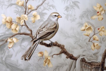 wallpaper birds and flowers long branches background