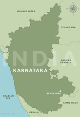 State of Karnataka India with capital city Bengaluru hand drawn map - obrazy, fototapety, plakaty