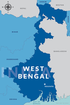 State of West Bengal India with capital city Kolkata hand drawn map