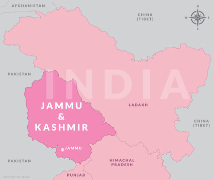 State of Jammu and Kashmir India with capital city Jammu hand drawn map