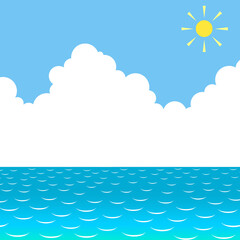 入道雲と太陽と青空と海のシンプルなイラスト背景素材

