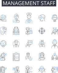 Management staff line icons collection. Executive team, Administration staff, Managing directors, Supervisory personnel, Operation managers, Coordinating team, Department heads vector and linear