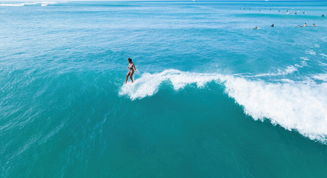 Black female surfer riding a wave