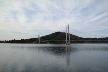 Fototapeta na wymiar Tapjeong Lake Suspension Bridge in Nonsan, South Korea