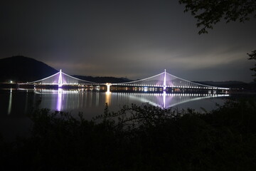 Fototapeta na wymiar Tapjeong Lake Suspension Bridge in Nonsan, South Korea