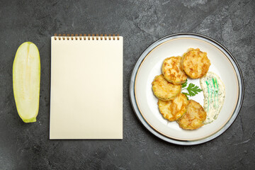 top view tasty squash meal sliced vegetables inside plate on grey background meal food cooking vegetable