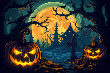Fototapeta premium Halloween Illustration.AI technology generated image