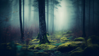 霧の中の森のイラスト