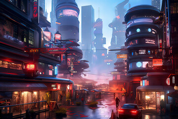Cyberpunk Future City. AI technology generated image