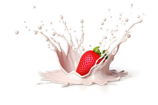 Splatted milk and strawberries.AI technology generated image