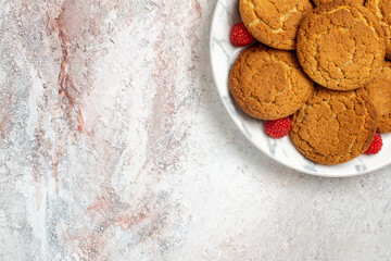 top view yummy sugar cookies from sand dough inside plate on light-white background biscuit sugar cookie sweet cake tea