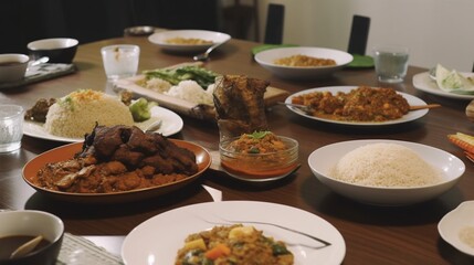 Fototapeta na wymiar Continentals Food on dinning Table, AI Generative