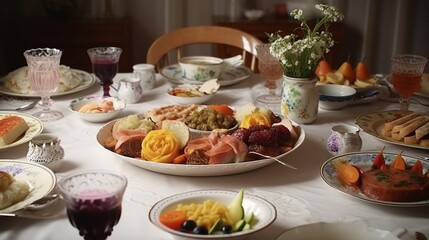 Continentals Food on dinning Table, AI Generative