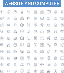 Website and computer outline icons collection. website, computer, internet, browsing, surfing, search, engine vector illustration set. optimization, design, development line signs