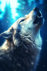 Wolf howling at the moon