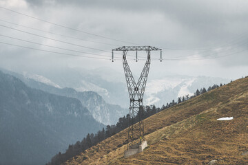 High-tension trellis in the mountains