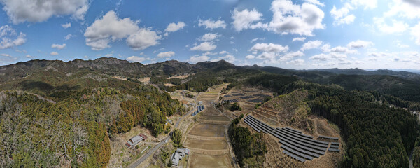 空　田舎　田んぼ　雲　空撮　　榛原　高井　