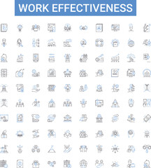 Work effectiveness outline icons collection. Efficiency, Productivity, Accuracy, Quality, Output, Proficiency, Competency vector illustration set. Potential, Proficiency, Competency line signs