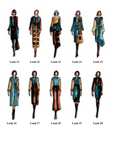 Fototapeta premium illustration of womenswear fashion collection in Ten Looks. Design Was Inspired by Victorian Crazy Quilt Patchwork. Ready To Wear Spring-Summer Collection. Watercolor Hand Painting. 