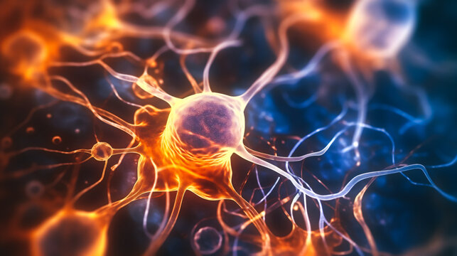 a close-up of microscopic cells of nervous system, immune cell profiles Generative AI