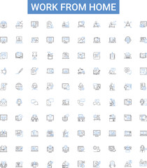 Work from home outline icons collection. Home-based, telecommuting, freelancing, remote, job, flexible, virtual vector illustration set. employment, office, contractor line signs