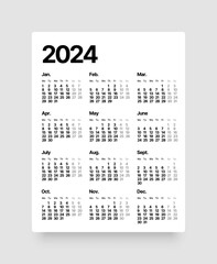 Annual calendar template for 2024 year. Week Starts on Monday. Business calendar in a minimalist style for 2024 year.