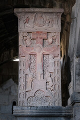 Famous khachkar Amenaprkich in Gallery of Library (Matenadaran). Haghpat Monastery, Lori Province,...