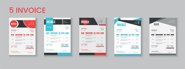 Invoice bundle, invoice collection, invoice set, company billing cash voucher, money receipt cash memo layout design with mockup