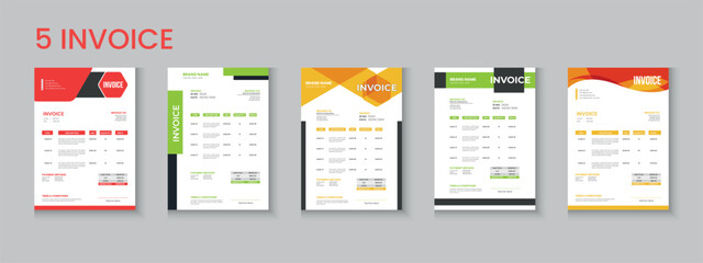 Invoice bundle, invoice collection, invoice set, company billing cash voucher, money receipt cash memo layout design with mockup