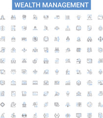 Wealth management vector line icons set. Wealth, Management, Investment, Portfolio, Finance, Security, Planning illustration outline concept symbols and signs