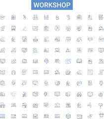 Workshop outline icons collection. Workshop, Training, Seminar, Education, Conference, Skill, Class vector illustration set. Craft, Symposium, Tutoring line signs