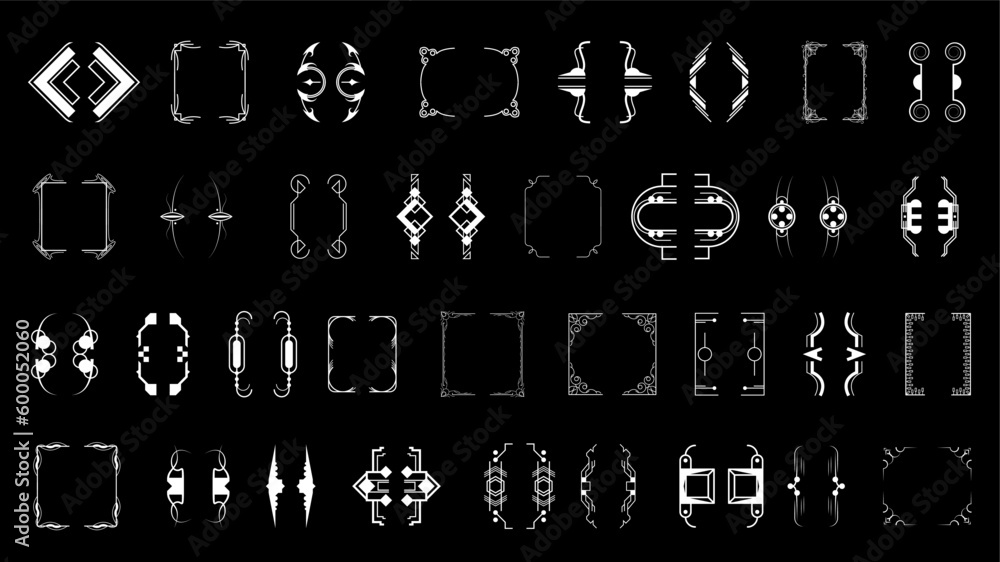 Poster set black simple line collection different doodle brackets, parentheses, braces elements vector desi