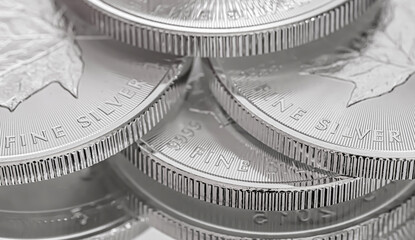 Macro Close up of a Silver Canadian Maple Leaf Bullion Coin