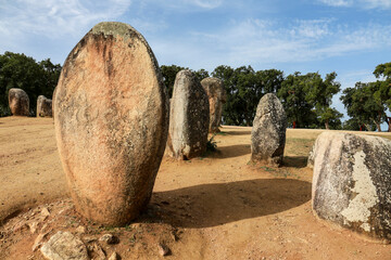 Megalithic monument in Evora called The Almendres Cromlech