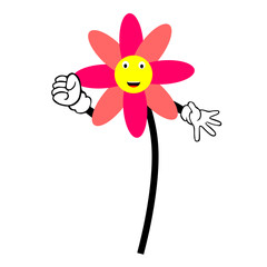 pink flower cartoon illustration with various expression