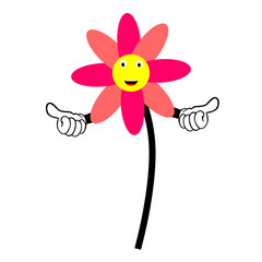 pink flower cartoon illustration with various expression