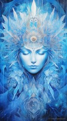 Fototapeta na wymiar Blue Trippy Indigo Azure Psychedelic Sacred Spiritual Generative AI.
