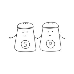 Vector illustration of salt and pepper shaker, friendship, in doodle style.