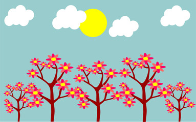 flowers background illustration with pink yellow and blue color 