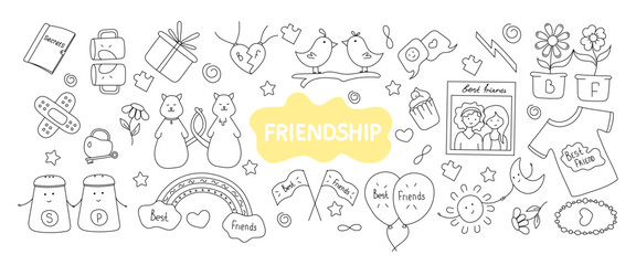 Vector illustration of a set of best friends in doodle style.