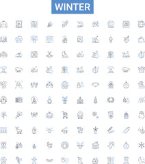 Winter outline icons collection. Snow, Sleet, Cold, Ice, Frost, Chill, Freeze vector illustration set. Wind, Snowfall, Icicle line signs