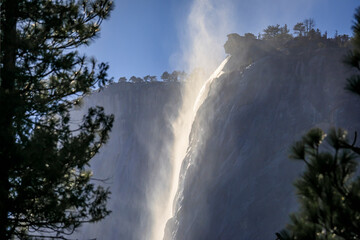 Horsetail Falls with mist in Yosemite National Park, Sierra Nevada, California