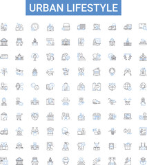 Urban lifestyle outline icons collection. Urban, lifestyle, city, metropolis, living, high-rise, skyscraper vector illustration set. transportation, commuting, diversity line signs