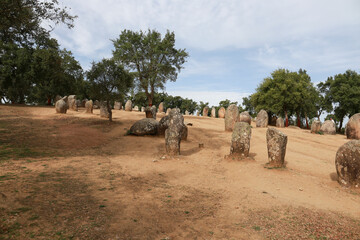 Megalithic monument in Evora called The Almendres Cromlech
