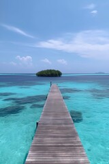 Naklejka premium Amazing drone view of the beach and water with beautiful colors. Paradise scenery water villas with amazing sea and beach, tropical nature. summer vacation.