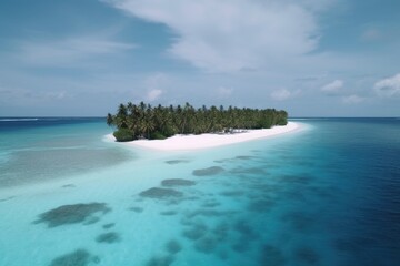 Amazing drone view of the beach and water with beautiful colors. Paradise scenery water villas with amazing sea and beach, tropical nature. summer vacation.
