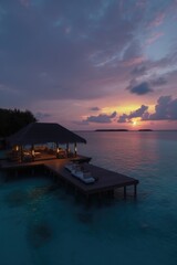 Amazing drone view of the beach and water with beautiful colors. Paradise scenery water villas with amazing sea and beach, tropical nature. summer vacation.