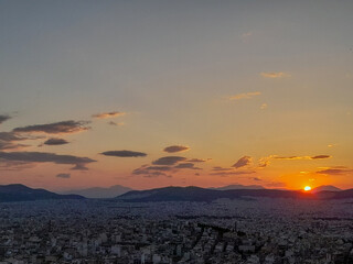 Cloudy sunset in Athens city in Greece